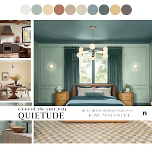 QUIETUDE HGTV Sherwin Williams Color of the Year 2025 Home color palette whole house paint scheme calm serene interior best paint color 2025