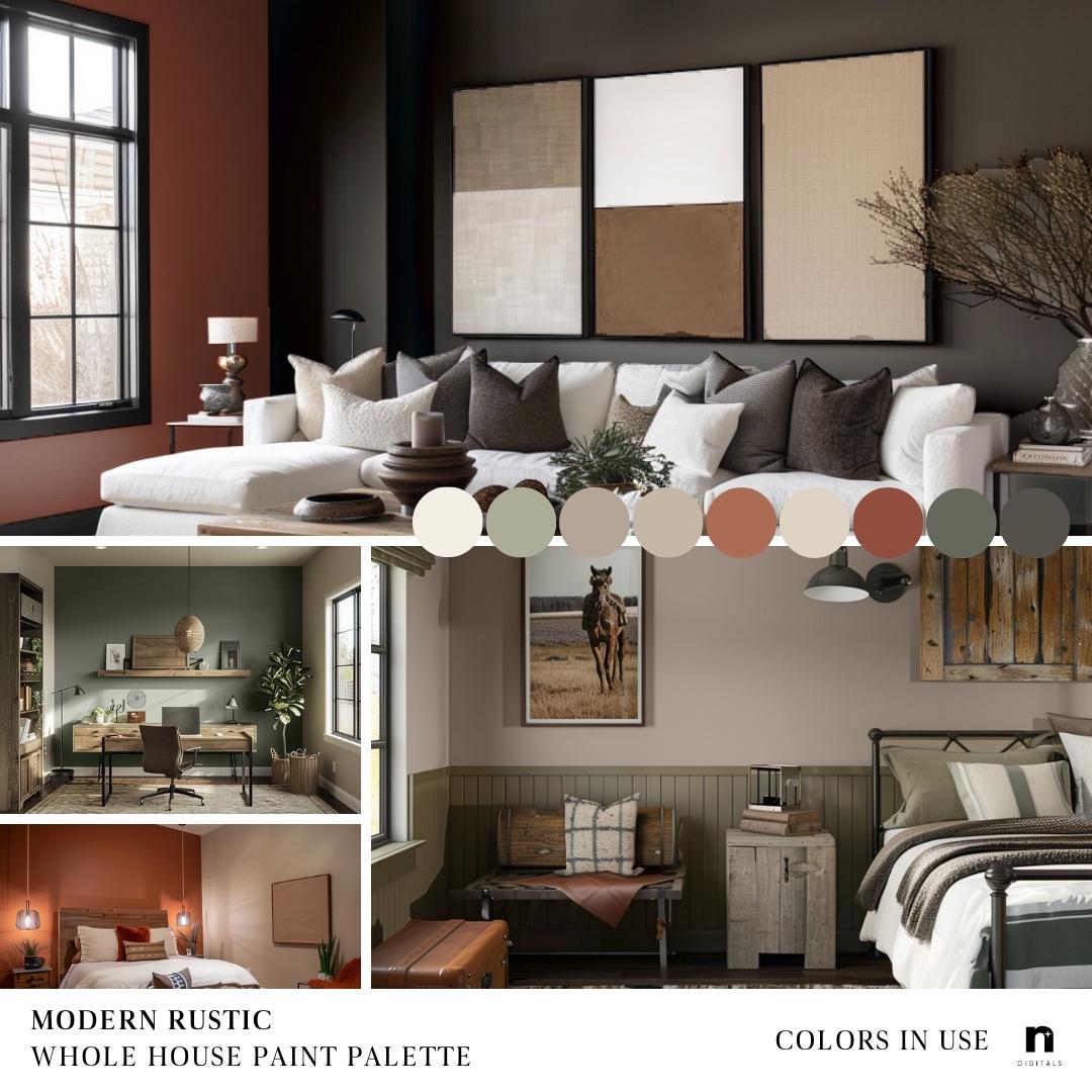 Modern Rustic Home Paint Palette, Sherwin Williams Inspired Whole House ...