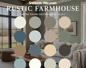 Sherwin Williams Rustic Farmhouse whole house color palette, modern elegant rustic home paint scheme, rich deep moody layered interior tones