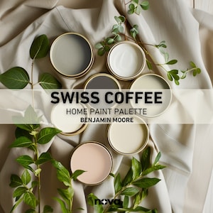 SWISS COFFEE Benjamin Moore whole house paint palette, Neutral interior home color schemes, Bm Swiss Coffee OC-45 coordinating color