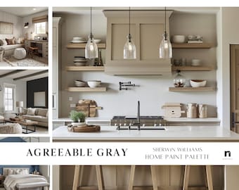 AGREEABLE GRAY Sherwin Williams modern timeless home paint palette, whole house color scheme muted neutrals cohesive interior style colours