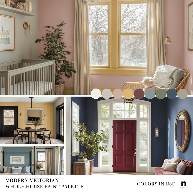 MODERN VICTORIAN Home Paint Palette 2024, Benjamin Moore Whole House Paint Color Scheme, Moody Fall Home Interiors, BM Coordinating Colors image 3