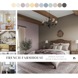 French Farmhouse paint palette Sherwin Williams color palette rustic French Country inspired color palette idea, whole house paint palette