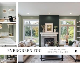 EVERGREEN FOG Sherwin Williams Paint Palette, Whole House Paint Color Palette, Home Painting Guide, SW Evergreen Fog Coordinating Color