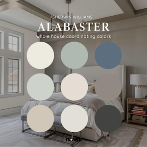 Alabaster Sherwin Williams Inspired Whole House Color Palette, Interior Designer Curated Digital Modern Home Paint Palette, Neutral Tones image 1