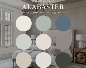 Alabaster Sherwin Williams Inspired Whole House Color Palette, Interior Designer Curated Digital Modern Home Paint Palette, Neutral Tones