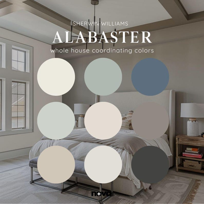 Alabaster Sherwin Williams Inspired Whole House Color Palette, Interior Designer Curated Digital Modern Home Paint Palette, Neutral Tones image 1