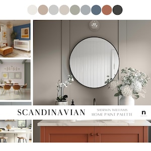 SCANDINAVIAN Sherwin Williams Paint Palette, Whole House Paint Color Scheme, Home Painting Guide, SW Agreeable Gray Coordinating Color