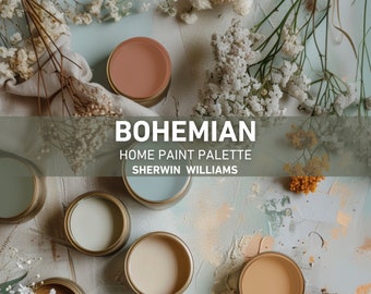 BOHO MODERN Color Palette Sherwin Williams, Interior Design Tips, Whole House Color Palette, Bohemian 2024 Trend, Home Paint Color Schemes