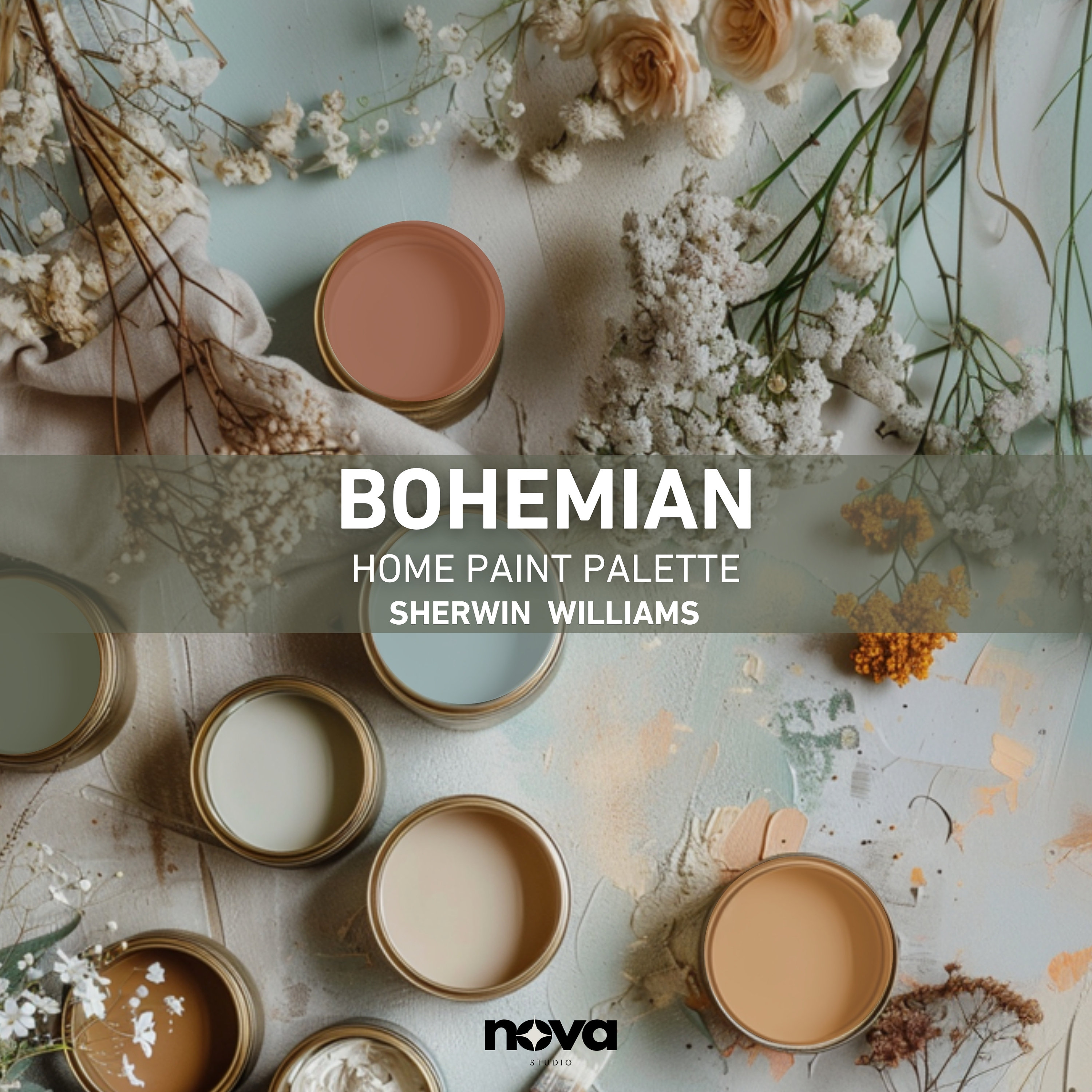 BOHO MODERN Color Palette Sherwin Williams, Interior Design Tips, Whole House Color Palette, Bohemian 2024 Trend, Home Paint Color Schemes