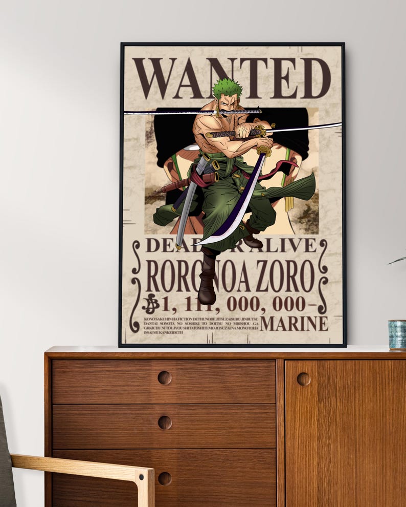 One Piece Zoro Wanted Poster Digital Download Printable Wall Art Manga ...