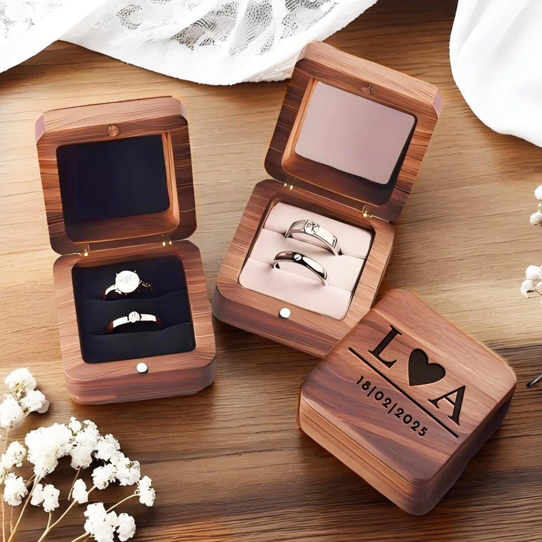 Personalized Engagement Ring Box, Custom Wooden Wedding Ceremony Ring ...