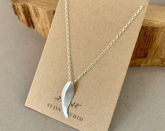 Sterling Silver Handmade Leaf Necklace, Unique Cool Simple Pendant