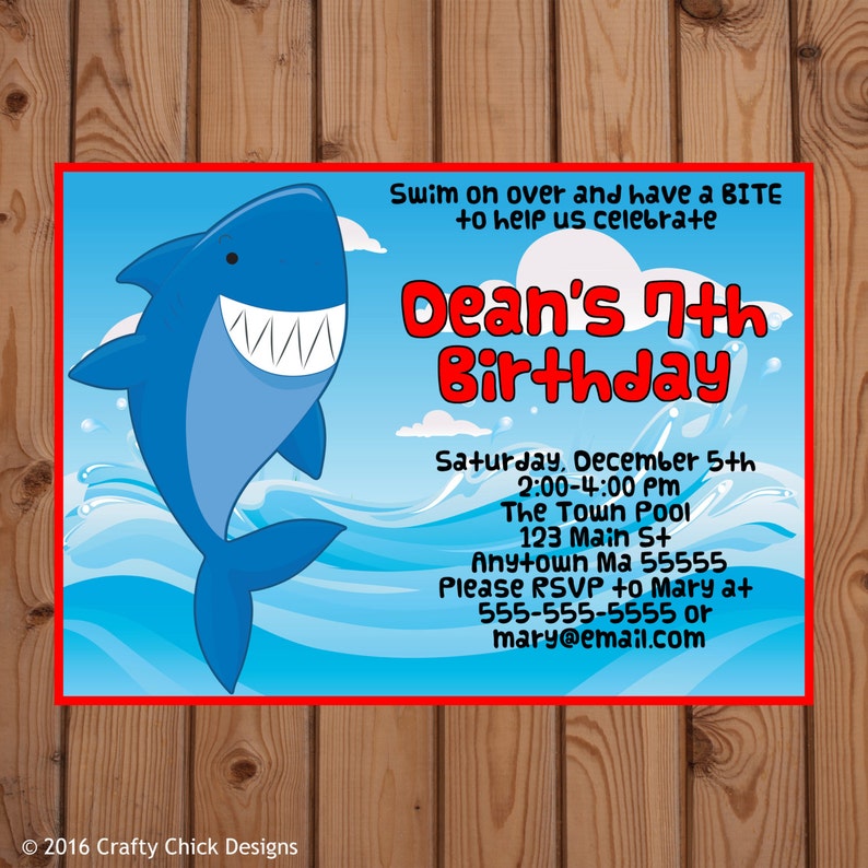 De Cumpleaños En La Fiesta Shark Invitaciones Tiburón Invitación Piscina cL3Aj4R5qS