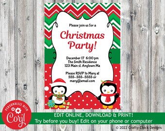 Christmas Party Invitation, Christmas Invitation, Holiday Party Invitation, Christmas Invite, Editable Christmas Invitation, Digital C1