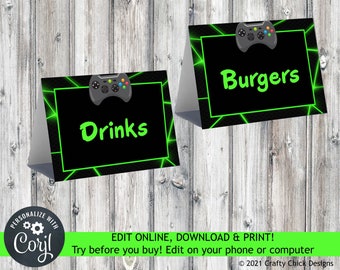 Editable Gaming Birthday Buffet Cards, Video Game Birthday Food Labels, Gamer Party Food Cards, Gaming Buffet Labels, Video Game Party B1