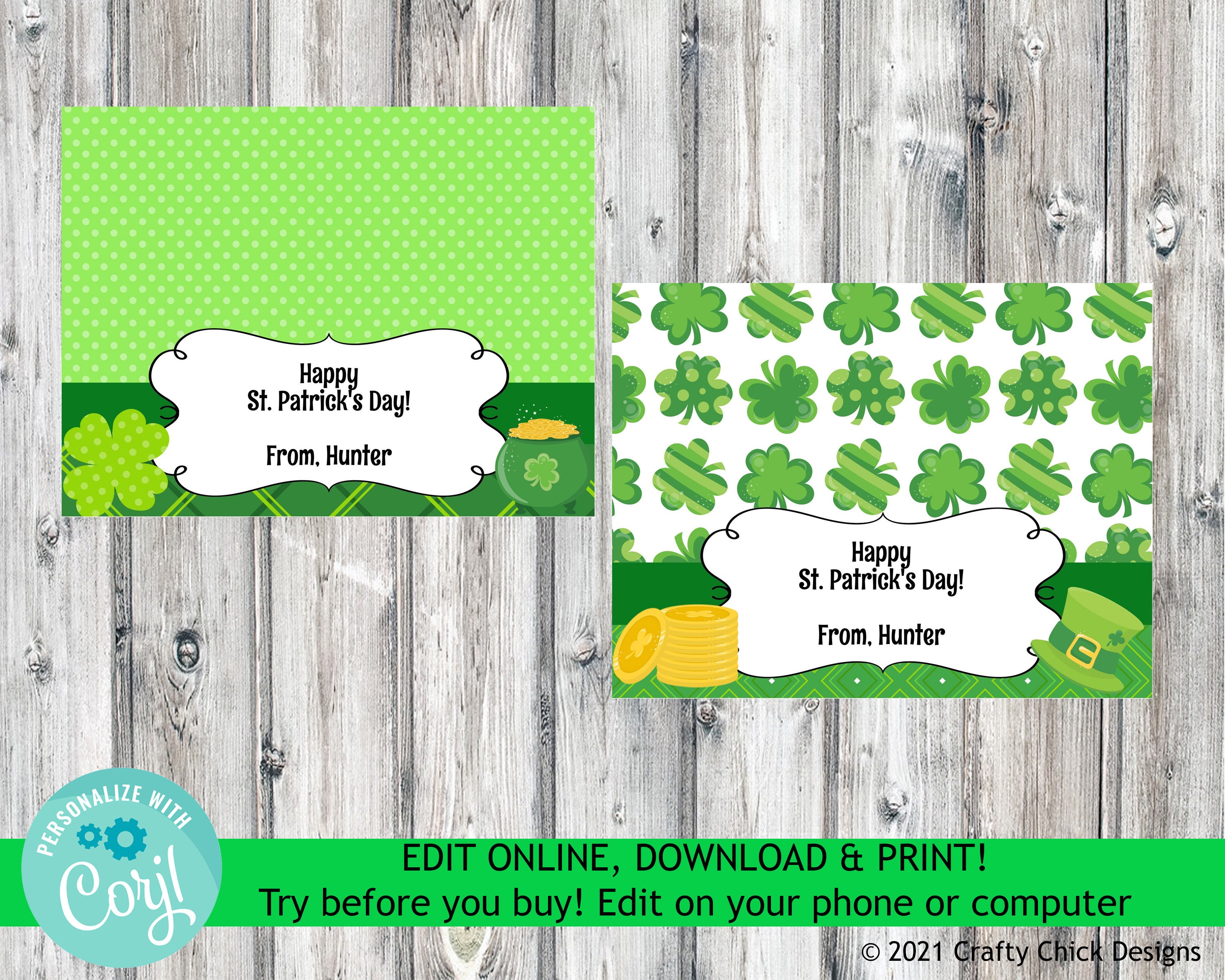 Printable St Patricks Day Bag Topper, Editable St Patricks Day Candy ...