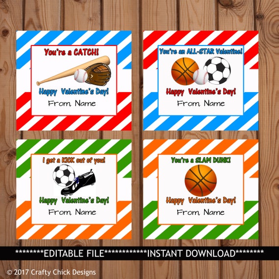 Items similar to Sports Valentines, Sports Valentine Card, Sports