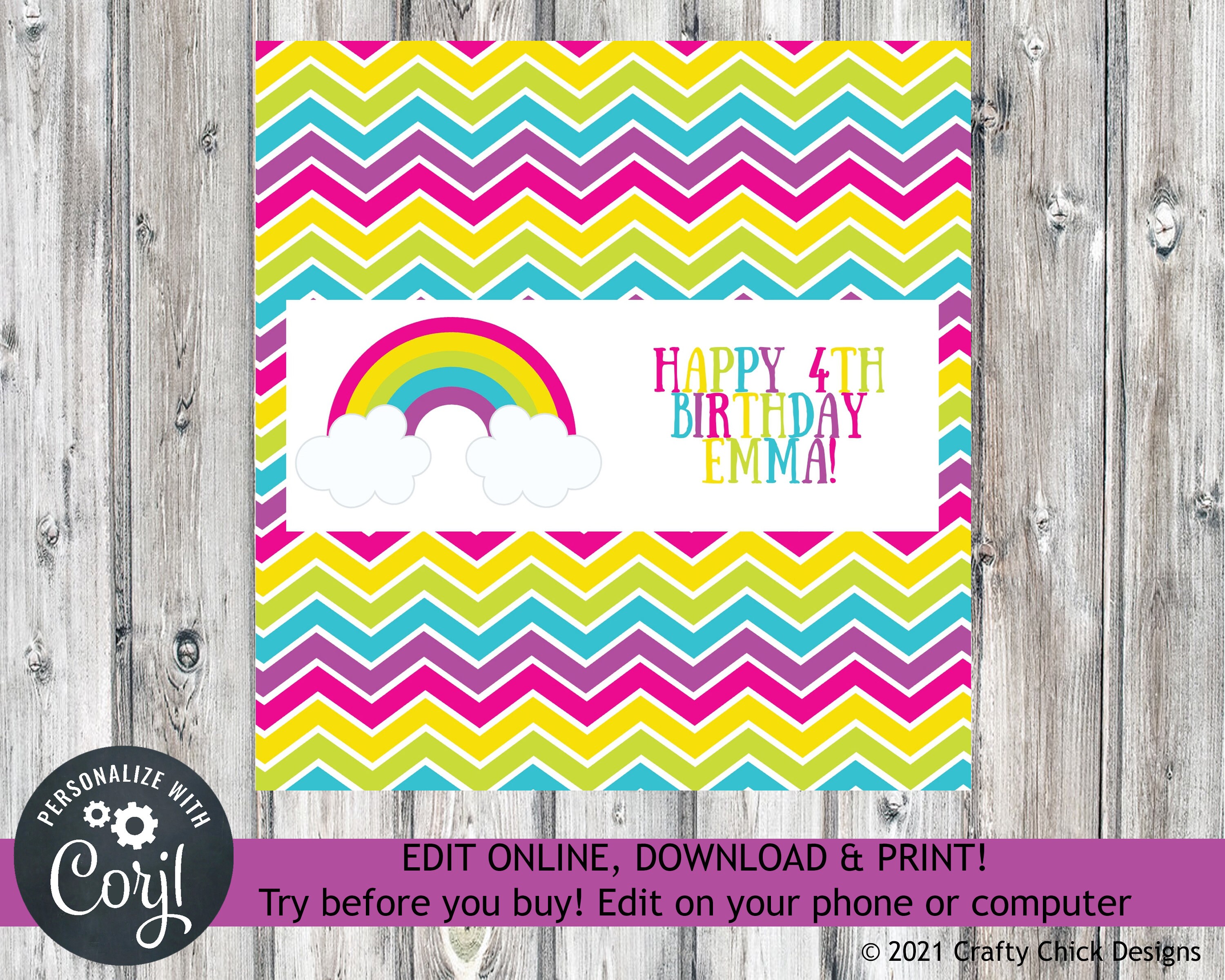 Rainbow Candy Bar Wrapper, Editable Candy Bar Wrap, Rainbow Party Favor ...