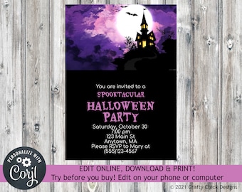 Halloween Invitation, Editable Halloween Invite, Halloween Party Invitation, Digital Halloween Invite, Instant Download Halloween,Creepy H11
