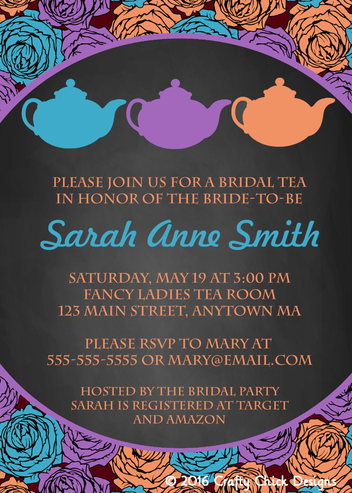 Bridal Shower Tea Party Invitation Flower Tea Party Etsy