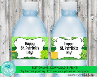 Editable St Patricks Day Water Bottle Labels, Printable St Patricks Day Water Bottle Wrapper, Digital St Patricks Day Water Bottle Wrap SP3