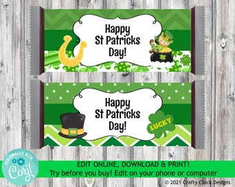 Editable St Patricks Day Candy Bar Wrappers, Printable St Patricks Day Candy Bar Labels, Digital St Patricks Day Candy Bar Wraps, SP2