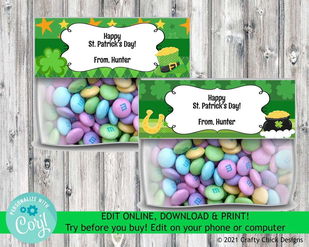 Printable St Patricks Day Bag Topper Editable St Patricks Day - Etsy