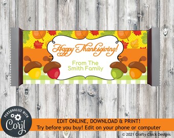 Thanksgiving Candy Bar Wrapper, Thanksgiving Candy Bar Wraps, Thanksgiving Candy Bar Labels, Thanksgiving Party Favor, Digital, Acorns T2