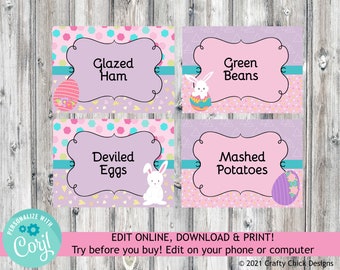 Editable Easter Food Labels, Printable Easter Food Cards, Easter Buffet Cards, Instant Download Easter Food Cards, Easter Tent Cards, E3