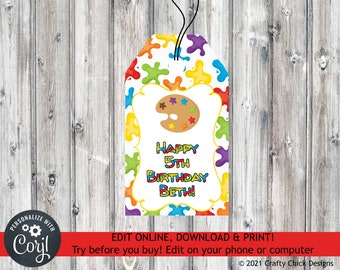 Editable Painting Party Gift Tag, Art Birthday Favor Tag, Paint Birthday Party, Art Party Favor Tag, Instant Download, Art Party Gift Tag B7