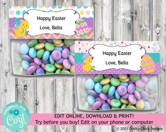 Editable Easter Treat Bag Topper, Printable Easter Favor Bag Topper, Digital Easter Bag Topper, Easter Gift, Easter Treat, Easter Candy E1