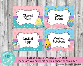 Editable Easter Food Cards, Printable Easter Food Labels, Easter Buffet Cards, Instant Download Easter Food Cards, Easter Tent Cards, E2