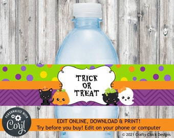 Halloween Water Bottle Wrapper, Halloween Water Bottle Wrap, Halloween Water Bottle Label, Editable Wrapper, Digital Halloween, Kawaii H2