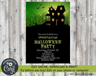 Halloween Invitation, Editable Halloween Invite, Halloween Party Invitation, Digital Halloween Invite, Instant Download Halloween,Haunted H9