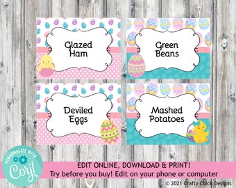 Editable Easter Food Cards, Printable Easter Food Labels, Easter Buffet Cards, Instant Download Easter Food Cards, Easter Tent Cards, E4