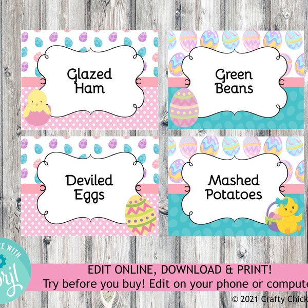 Editable Easter Food Cards, Printable Easter Food Labels, Easter Buffet Cards, Instant Download Easter Food Cards, Easter Tent Cards, E4