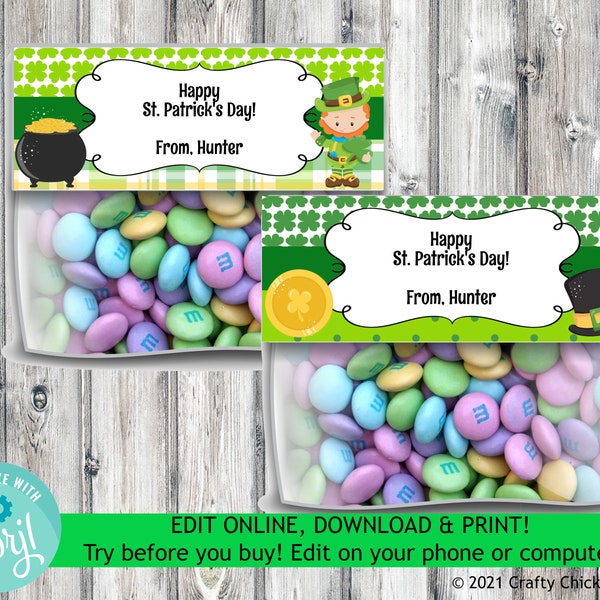 Editable St Patricks Day Bag Topper, Digital St Patrick Day Bag Topper, Treat Bag Topper, St Patricks Day Printable Bag Topper Set, SP1