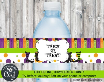 Halloween Water Bottle Wrapper, Halloween Water Bottle Wrap, Halloween Water Bottle Label, Editable Wrapper, Digital Halloween, Witches H7