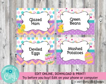 Editable Easter Buffet Cards, Printable Easter Food Labels, Easter Food Cards, Instant Download Easter Food Cards, Easter Tent Cards, E1