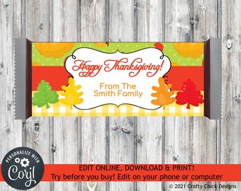 Thanksgiving Candy Bar Wrapper, Thanksgiving Candy Bar Wraps, Thanksgiving Candy Bar Labels, Thanksgiving Party Favor, Digital, Leaves T3