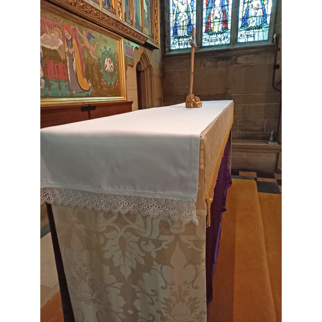 Lace Trimmed Altar Cloth Church Tablecloth White 200cm X 50cm Etsy