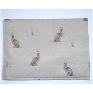 Hare Cotton Fabric Placemat Hares Rabbit Rabbits Farmyard Reversible Brown Beige Table Setting