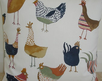 18x18 Hen Pillow Cover 18" Farmyard Chickens Burgundy Blue Brown Green Throw Accent Slip Sham Cushion Case Farm Hens Rooster Roosters