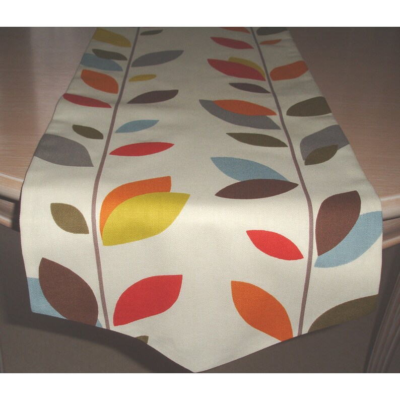 96 Table Runner 240cm Retro Red Blue Orange Brown Mustard Green Stem Leaves 8ft Long Dining Table Runner