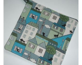 Pot Holder Kitchen Pad Mat Potholder Black Cats and Townhouses Green Grey