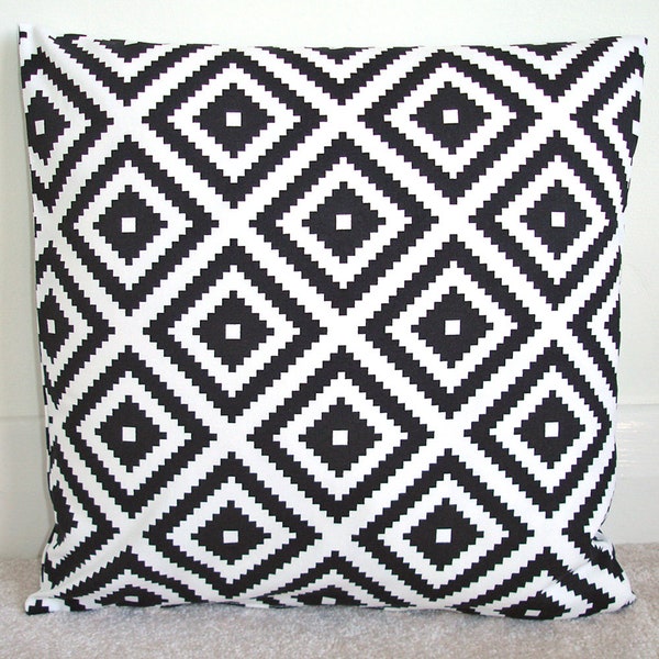 Black and White Pillow Cover Aztec 16" with Zip 40cm Diamond Cushion Case Sham Pillowcase 16x16 Square Monochrome