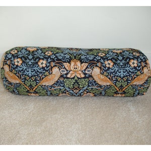 William Morris Cylinder Bolster Pillow Cover Strawberry Thief Navy Blue Red Green Bird Neckroll 16&quot;x6&quot; Neck Roll Round End Cushion Sham Case