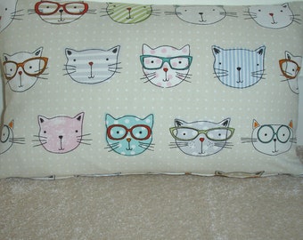 10x16 Tempur Travel Pillow Cover with Zip 40x26cm Cushion Case Bolster Oblong Cushion Sham Pillowcase Cats in Glasses 16"x10" Cat Geeky Geek