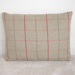 Beige Tartan Wool Feel Cushion Cover Bolster Pillow Sham Coorie Red Gray Scottish Plaid Check Zip Pillowcase 12x16 12x20 16x24 20x26 Oblong